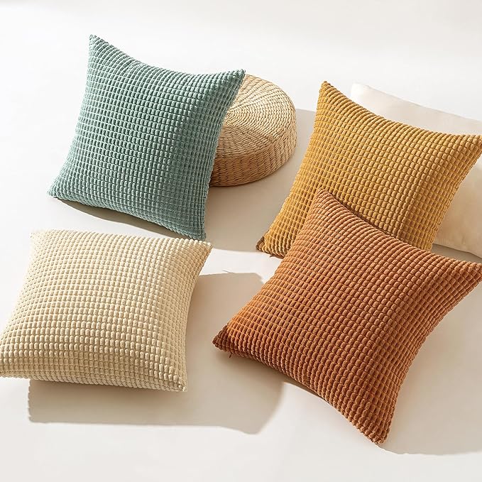 MIULEE Boho Farmhouse Decorative Pillow Covers 16x16 Inch Set of 4 Rustic Modern Fall Home Decor Couch Home Decor Couch Throw Pillows Summer Corduroy Pillowcases for Sofa Living Room Bed Orange/Teal