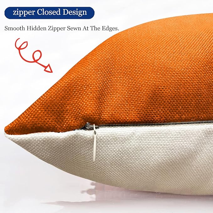 Decorative Throw Pillow Covers Set of 4 Orange Pillow Covers 18x18 inch Throw Pillow Cases Linen Square Pillow Case,Farmhouse Outdoor Modern Geometric Pillow Covers for Couch Sofa Living Room