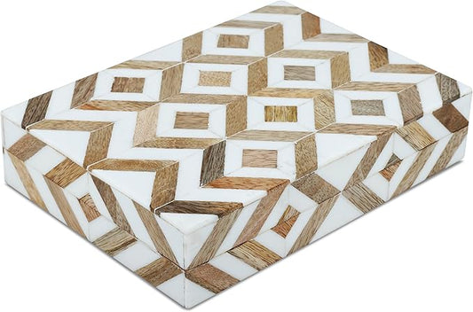 Handicrafts Home Handmade Decorative Storage Box with Lid - Jewelry Organizer, Keepsake Holder & Gift Box, Decor, Marquet Array Pattern Made with Resin Inlay & Wood,cajas organizadoras –6X8X1.5 In