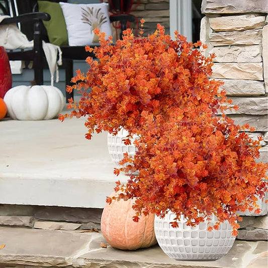 Outdoor Artificial Flowers UV Resistant, 20 Bundles Fake Realistic Floral Greenery Plants for Outside Porch, Window Boxes, Garden, Yard, Inside Home Table Decor,RedOrange