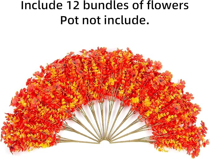 Ivydale Fall Flowers Artificial for Decoration Outdoors Fake Mums 12 Bundles Faux Planters UV Resistant Look Real for Autumn Home Porch Patio Garden Yard, Fall-Orange