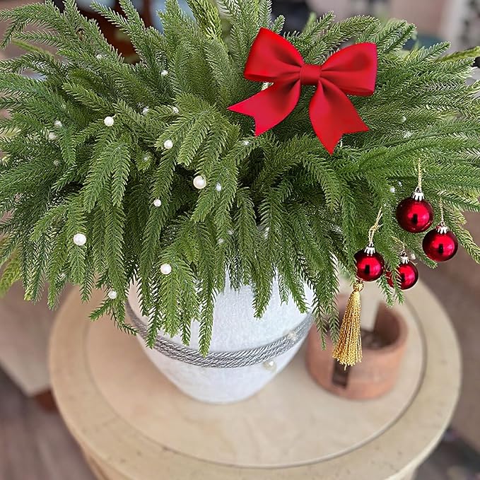 12pcs Christmas Norfolk Pine Stems with Berry Set, 18 Inches Artificial Norfolk Branch 6pack, Faux Berry Stem 6pack,Fake stem Greenery Pine Picks for Indoor Home Vase DIY Outdoor Wreath Decoration