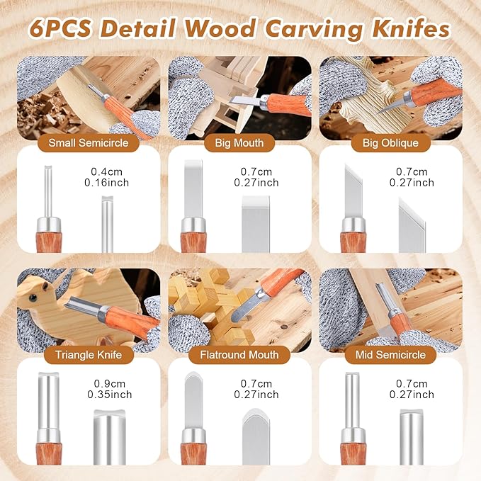 Ninonly 42pcs Wood Carving Tools Kit, Wood Whittling Knife Set for Beginners, Wood Carving Knife Set with 12 Basswood Blocks, Woodworking Kit DIY Hobbies for Adults Spoon Bowl Kuksa Cup