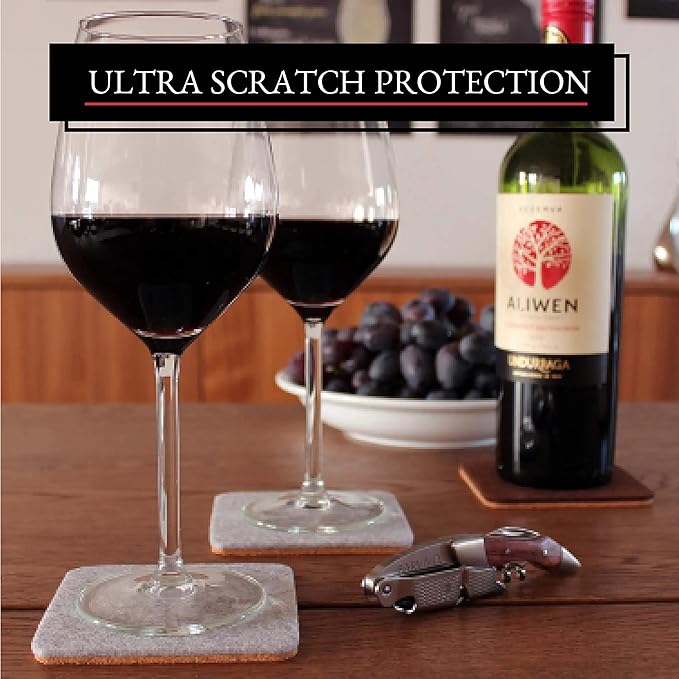 Barvivo Classic Felt Coasters for Drinks - Set of 8 Cork Coasters with Felt Side for Indoor & Outdoor Tabletop Protection, Anti Slip, Absorbent, Suitable for Drinks & All Table Types - Classic Design