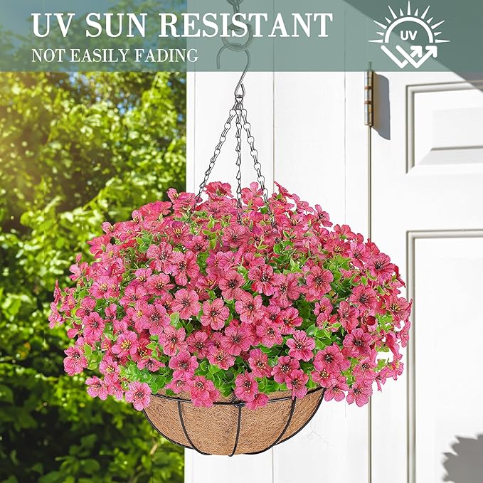 AGIRL Artificial Flowers Hanging Plants in Basket,Artificial Hanging Flowers for Outdoor Indoor Decor,UV Resistant Hanging Baskets with Fake Flowers for Patio Garden Porch Deck Decoration