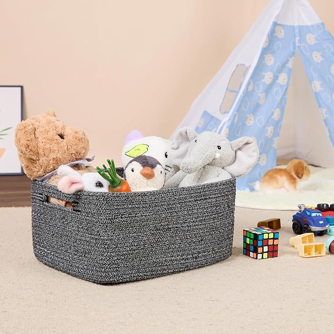 Large Storage Baskets for Shelves, Closet Organizers Bins for Clothes Blanket Towels, Baby Nursery, Toy Baskets Box, Woven Rope Baskets, 17 x 13 x 7.5”, 2 Packs Dark Gray