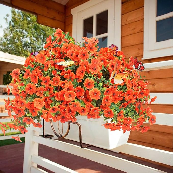 ‌20 Bundles Artificial Flowers for Outdoors‌ with 6 Faux Butterflies, UV Resistant ‌Fake Flowers‌ with Eucalyptus Leaves, ‌Artificial Plants Outdoor‌ for Patio Garden Porch Home Decor (Orange)