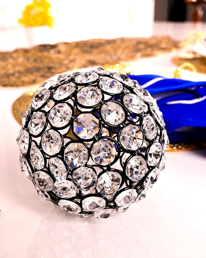 Alpha Living Home Decorative Balls Set of 3, Crystal Orbs for Decorate Bowls Vases Tables Wedding Party, Metal Balls Decorative Balls for Centerpiece Bowls Orbs Filler for Home Decor, 4.25" Round