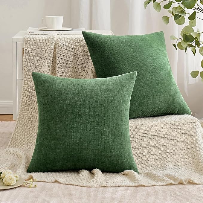 MIULEE Moss Green Couch Pillow Covers 20x20 Inch, Set of 2 Soft Chenille Decorative Square Throw Pillow Covers Farmhouse for Sofa Living Room Bed
