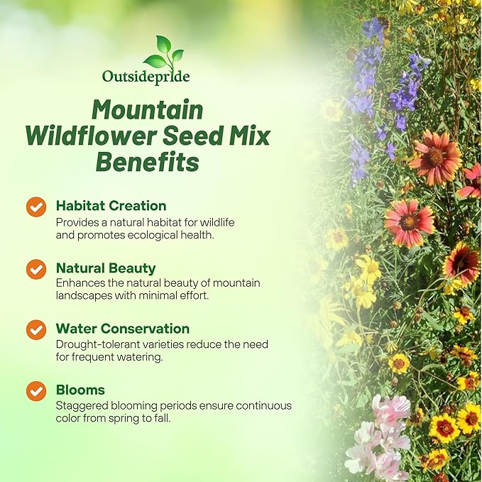 Outsidepride Mountain Wild Flower Seed Mix - 1/4 lb Premium Blend of Annual & Perennial Wildflower Seeds for High-Elevation, USDA Zones 3-8, Ideal for Mountain Gardens, Low-Maintenance & Easy to Grow