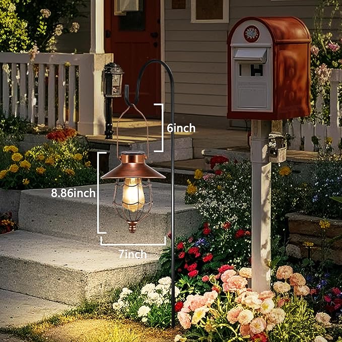 Solar Lanterns Outdoor Hanging Metal Vintage Lantern Warm White Solar Lights lamp Waterproof Edison Bulb Design for Pathway Garden Patio Yard Tree Decoration (Copper)