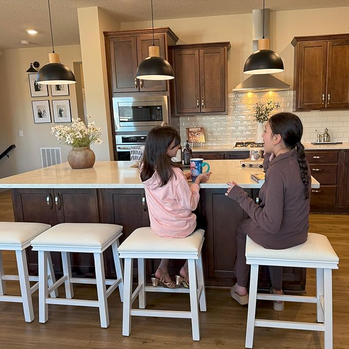 PHI VILLA Bar Stools - Solid Wood Legs Counter Height Barstools with Upholstered Saddle Seat, 24 inch Kitchen Counter Island Stools