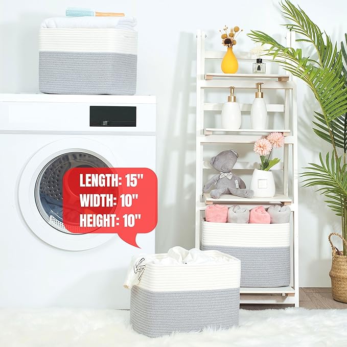 MINTWOOD Design 3-Pack Storage Baskets for Shelves, Playroom and Classroom, Book Basket, Decorative Storage Cube Bins, Woven Closet Organizers, Pantry and Shoe Organizer, Grey