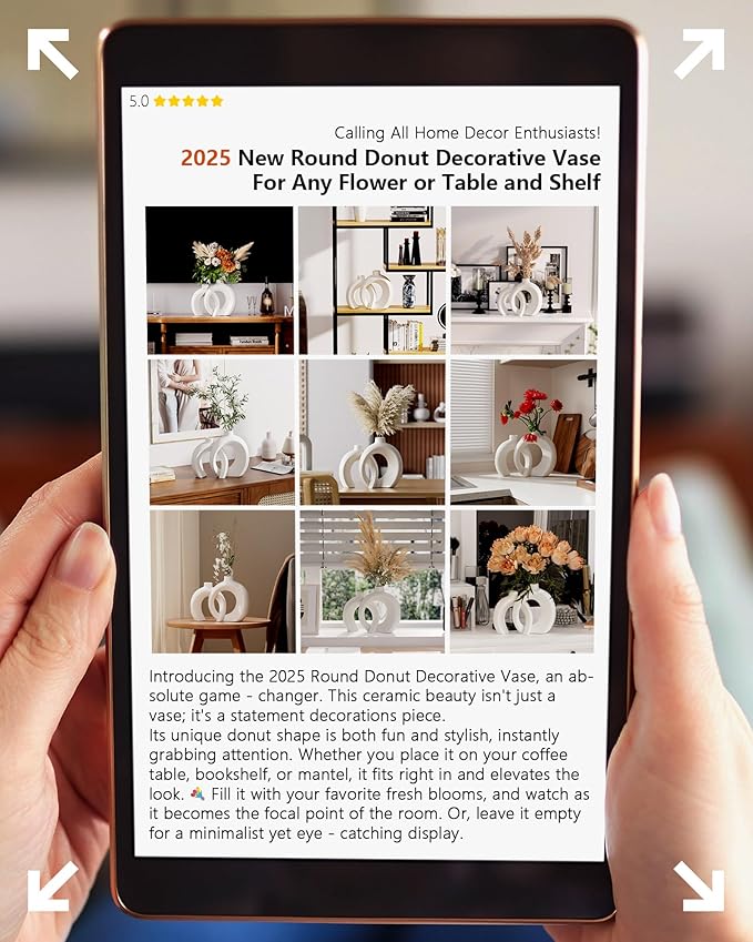 7.2″Hx8.9″H Donut Shape Decorative Vase Set of 2, Ceramic, Modern Minimalism Styles, Flowers or Plant Table Vases for Home Decor Living Room Shelf Entry Console Mantle Dining Centerpiece (Matte White)