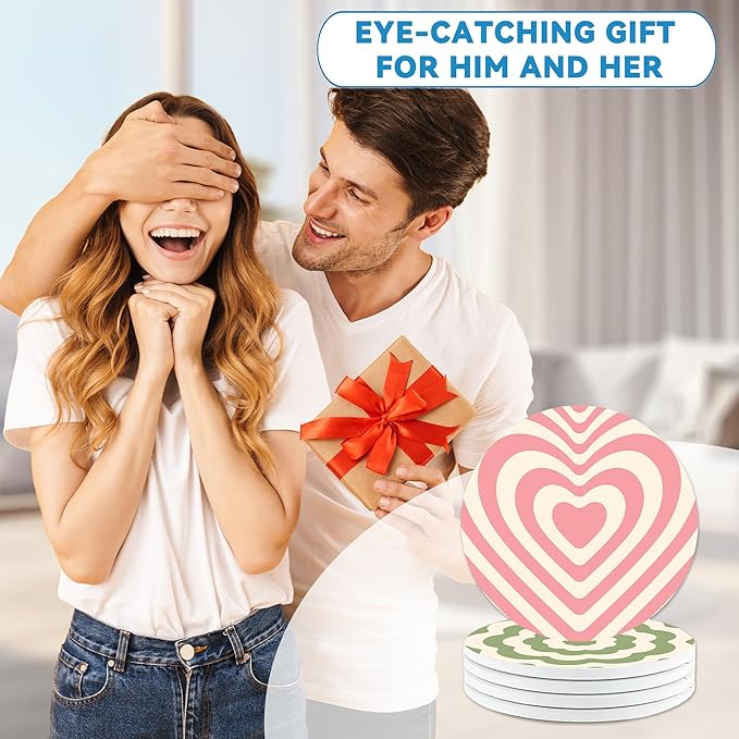 Drinks Coasters Set of 4, Groovy Wave Pattern Round 4" Cup Coasters, Absorbent Ceramic Stone Coasters with Cork Base, Cute Coasters for Table Home Décor, Ideal Gifts for Women Men