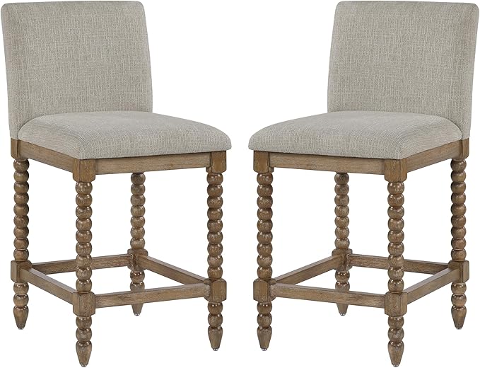 DUHOME Spindle Counter Stools Set of 2 with Padded Spring Seat,Wooden Bar Stools Farmhouse 26 Inch Counter Height Stools Chairs with Spindle Back for Kitchen Island