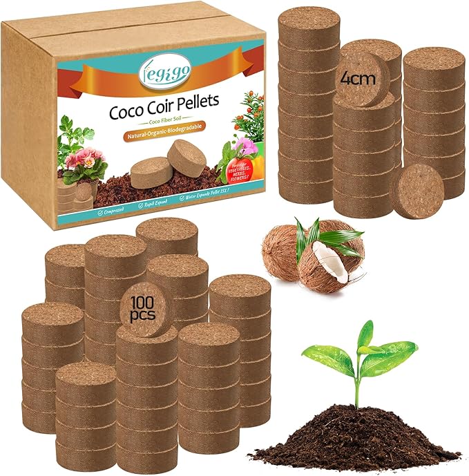Legigo 100 Pcs 40mm Organic Coco Coir Pellets for Plants- Compressed Coconut Coir Potting Soil, Coco Fiber Pellets Coco Coir Soil for Planting, Garden, Bonsai, Herbs, Flower & Vegetables