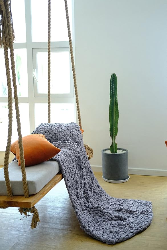 clootess Chunky Knit Blanket Chenille Throw - Warm Soft Cozy for Sofa Bed Boho Home Decor (Dark Grey 40x60 in)