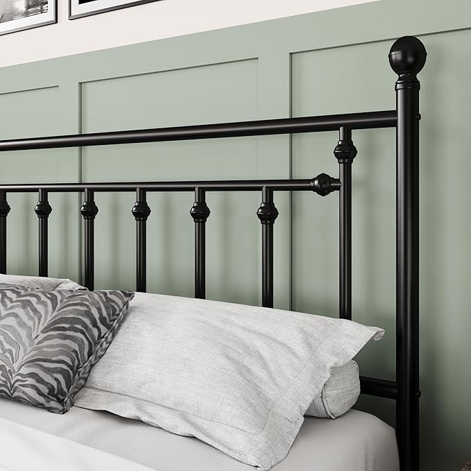 Allewie 14 Inch King Size Metal Platform Bed Frame with Victorian Vintage Headboard and Footboard/Mattress Foundation/Under Bed Storage/No Box Spring Needed/Easy Assembly/Noise Free/Black