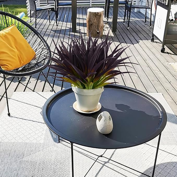 8Pcs Artificial Grass Plant Fake Outdoor Plastic Plants UV Resistant Faux Grasses Greenery Shrubs for Window Box Garden Patio Porch Home Decor Deep Purple