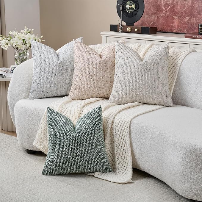 Striped Throw Pillow Covers 22x22 Set of 2 Beige Textured Boucle Chic Morden Boho Accent Farmhouse Square Decorative Couch Pillow Covers for Home Decor Bed Sofa Living Room