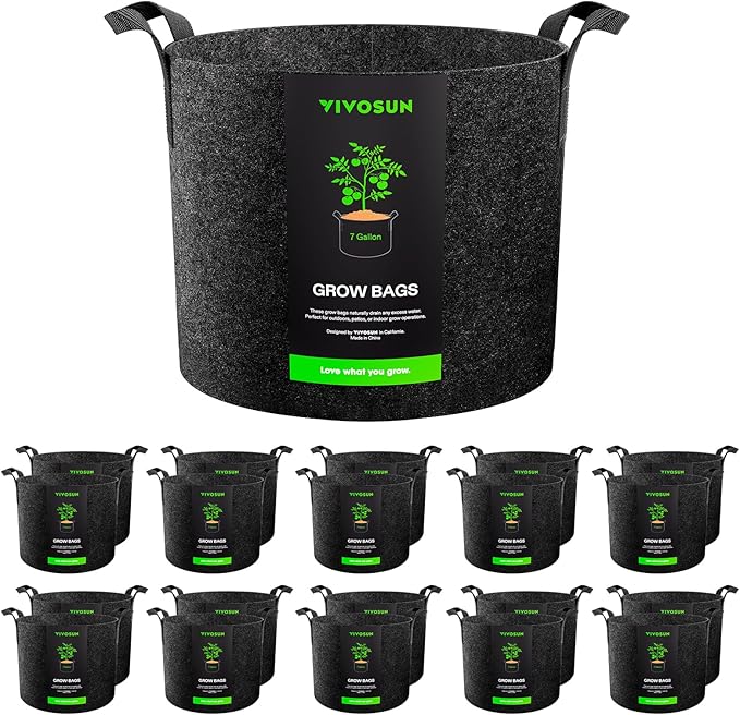 VIVOSUN 20-Pack 7 Gallon Grow Bags, Heavy Duty Thickened Nonwoven Fabric Pots with Handles for Flowers Fruits and Vegetables Black