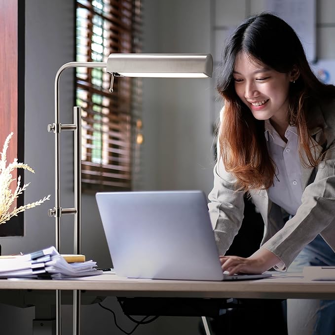 O'Bright Cedric Adjustable Pharmacy Floor Lamp - Industrial Design for Reading, Crafting, Work - 10W LED, Height 45-61 inches - Ideal for Living Room, Bedside, Office - Brushed Nickel