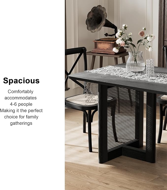 Casaphoria 67" Dining Table for 6, Wood Kitchen Table with Scratch-Resistant Top & V-Shaped Base, Modern Farmhouse Rectangular Dining Table for Living Room, Kitchen, Easy Assembly, Black