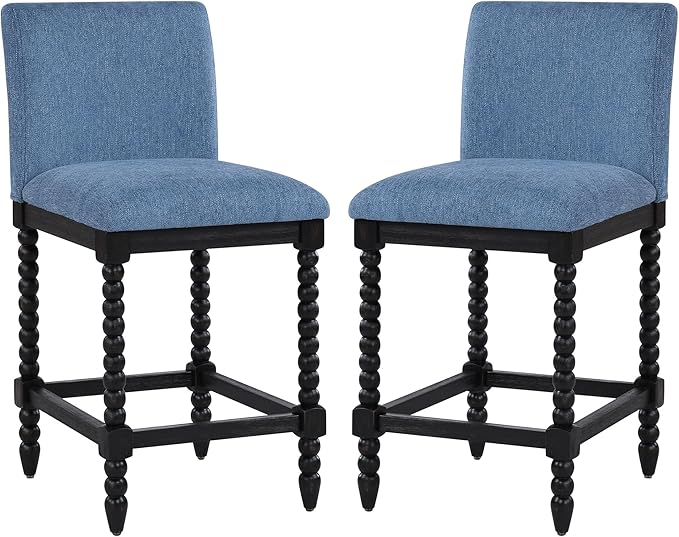 DUHOME Spindle Counter Stools Set of 2 with Padded Spring Seat,Wooden Bar Stools Farmhouse 26 Inch Counter Height Stools Chairs with Spindle Back for Kitchen Island