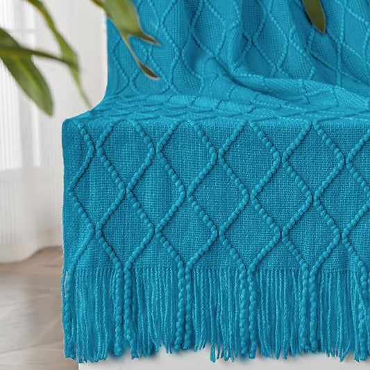 inhand Teal Throw Blanket for Couch and Bed, Soft Living Room Home Decor Knitted Twin Size Blanket, Outdoor Lightweight Breathable Summer Blanket, Farmhouse Warm Woven Decorative, 60"x80"