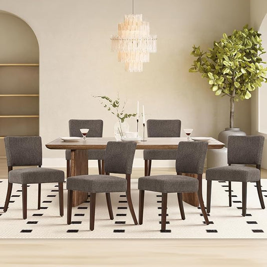 COLAMY Mid Century Modern Dining Chairs Set of 6, Upholstered Kitchen Chairs with Back, Farmhouse Fabric Side Dining Room Chairs with Wood Legs for Dining Room Kitchen Restaurant, Brown