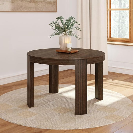 Plank+Beam Contour Round Dining Table, 47 Inch Kitchen Table, Solid Wood Dinner Table, Kitchen Dinette Table, Walnut
