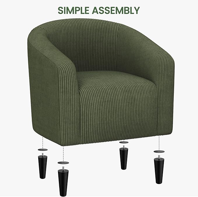 Yaheetech Accent Barrel Chair, Corduroy Fabric Club Chair, Furry Sherpa Elegant Armchair with Cozy Soft Padded, Suitable for Living Room Bedroom Reception Room Office, Dark Green