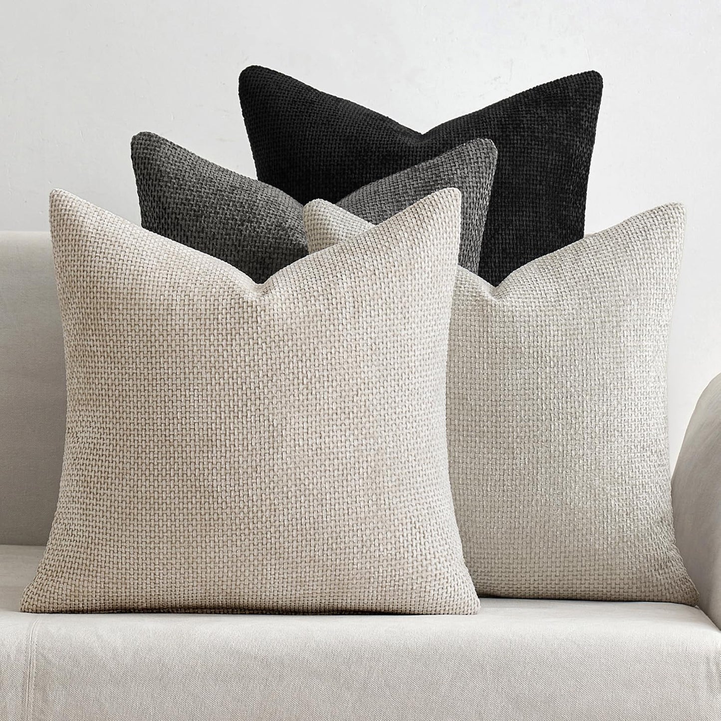 MIULEE Pack of 4 Halloween Couch Throw Pillow Covers 16x16 Inch Neutral Cream/Grey Soft Decorative Chenille Pillow Covers Farmhouse Accent Cushion Covers for Boho Home Decor Sofa Bedroom Living Room