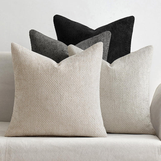 MIULEE Pack of 4 Halloween Couch Throw Pillow Covers 16x16 Inch Neutral Cream/Grey Soft Decorative Chenille Pillow Covers Farmhouse Accent Cushion Covers for Boho Home Decor Sofa Bedroom Living Room