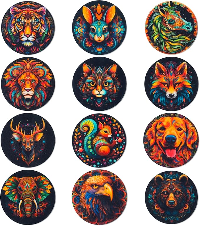 Trillionn 12 Pack Felt Cup Coasters for Drink, Absorbent Coasters for Coffee, Animal Pattern Design