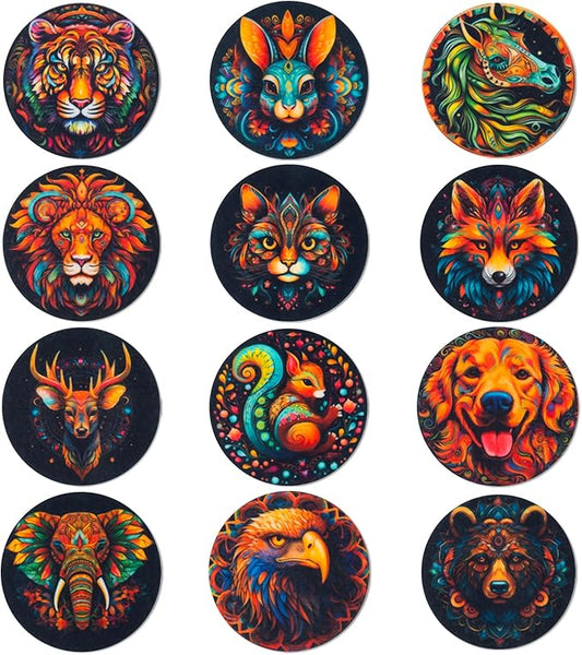 Trillionn 12 Pack Felt Cup Coasters for Drink, Absorbent Coasters for Coffee, Animal Pattern Design