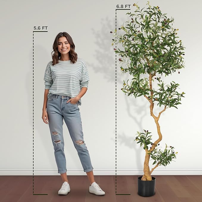 Olive Tree 6.8 Feet – Artificial Plants Indoor, Faux Olive Tree and Pot, Fake Tree for Home Decor, Faux Trees Indoor for Living Room, Office, Bedroom – Tall Artificial Trees for Home, Designer Tree