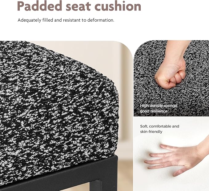 ALPHA HOME 24" Bar Stools Set of 4 Kitchen Counter Stools with Back, Counter Height Stools with Upholstered Footrest for Kitchen Island, Metal Steel Frame, Chenille, Black