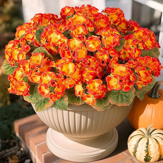 Fake Fall Flowers Artificial for Outdoors Decoration, 6 Bundles Faux Geranium Silk Flower Outside UV Resistant No Fade Artificial Floral for Home Garden Balcony Indoor Table Centerpieces Decor