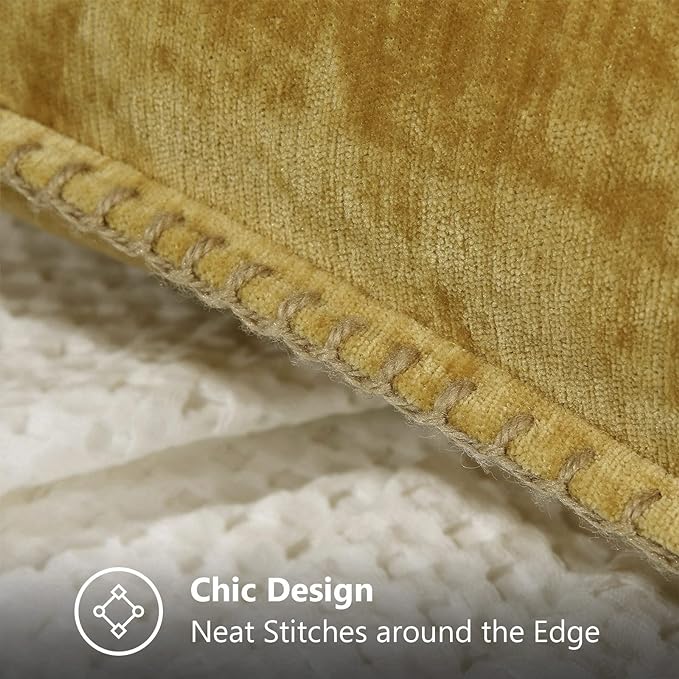 decorUhome Chenille Soft Throw Pillow Covers 20x20 Set of 2, Farmhouse Velvet Neutral Decorative Euro Pillow Covers with Stitched Edge for Couch Sofa Bed Home Decor, Mineral Yellow