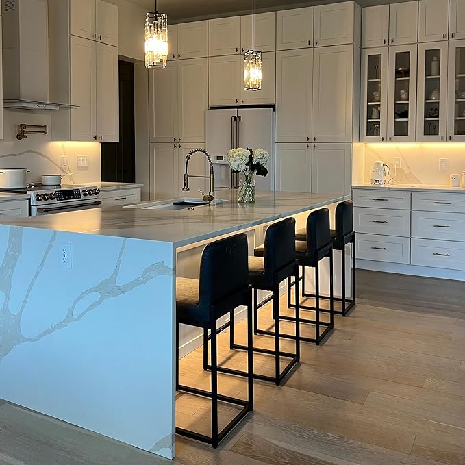 PHI VILLA Bar Stools - Counter Height Bar Stool Faux Leather Barstools with Back, 24" Bar Chairs