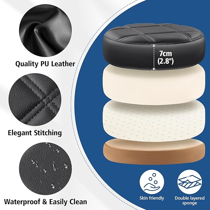 Rolling Stool with Wheels, PU Leather Small Office Chair with Foot Rest,Versatile Adjustable Swivel Stool for Tattoo Massage Salon Spa Teach Medical Facial Office Home Work Kitchen