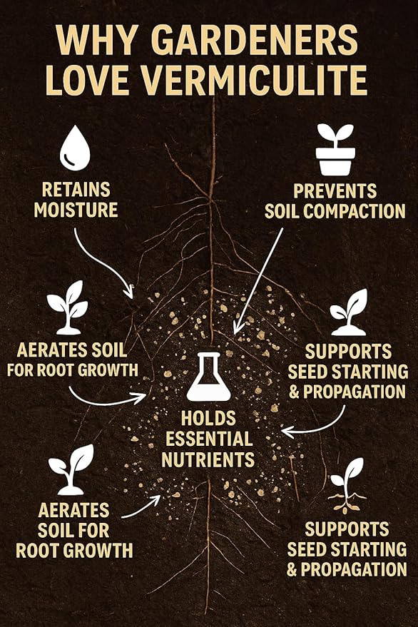 Horticultural Organic Vermiculite for Plants - Medium Grade - Natural Soil Additive for Gardening, Houseplants, Mushrooms, Potted Plants, Hydroponics, Terrariums (10 Quart)