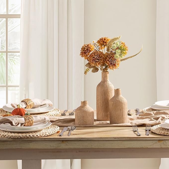 Ceramic Vase Home Table Decor - Gold Flower Vase Set of 3 Living Room Kitchen Decorations Farmhouse Modern Rustic Vases Decorative Centerpiece for Shelf Bedroom Office Bathroom Dining Coffee Desk