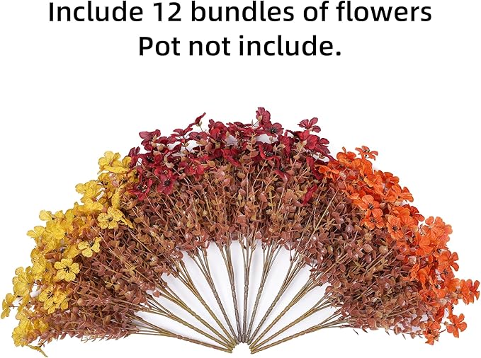 Ivydale Fall Flowers Artificial for Decoration Outdoors Fake Mums 12 Bundles Faux Planters UV Resistant Look Real for Autumn Home Porch Patio Garden Yard, 3 Colors Mixed