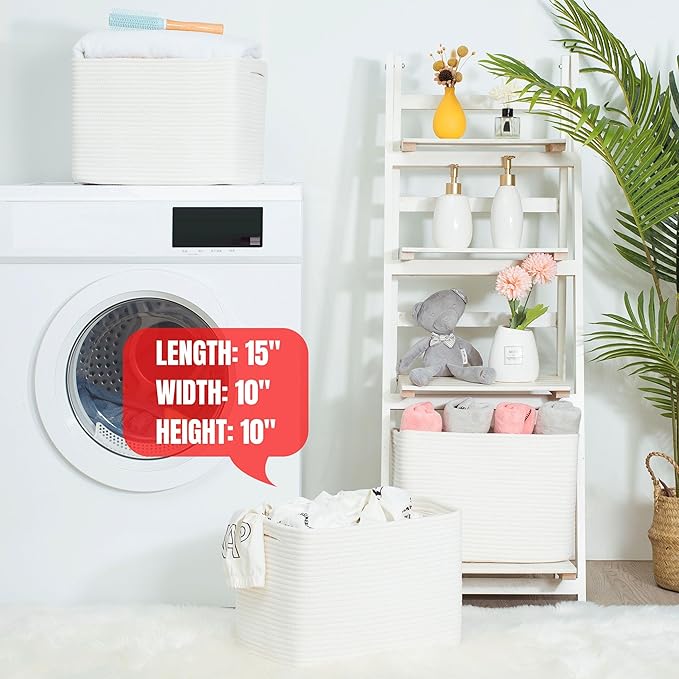 MINTWOOD Design 3-Pack Storage Baskets for Shelves, Playroom and Classroom, Book Basket, Decorative Cube Bins, Woven Closet Organizers, Baby Nursery Baskets, Creamy White