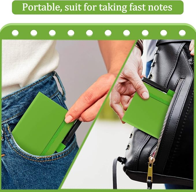 Laumoi 36 Sets Pocket Notebook Journals with Pens A6 Cute Small Journal Notebook Ruled Lined Mini Notepad Hardcover Executive Notebooks Set with Pen Holder for School Office, 3.7 x 5.7 Inch (Green)
