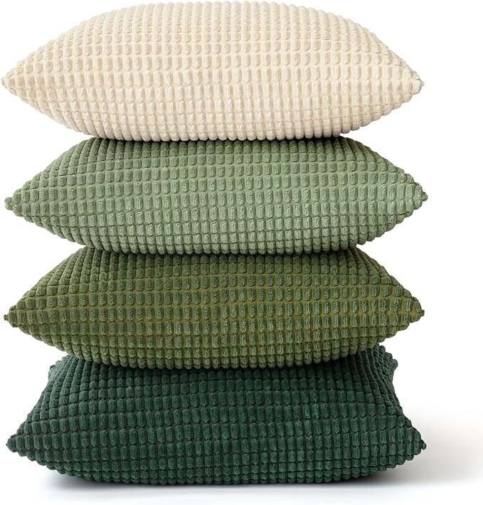 MIULEE Natural Green Pillow Covers 18x18 Inch Set of 4 Modern Nordic Neutral Throw Pillows Forest Inspired Soft Corduroy Summer Couch Pillowcases Home Decor for Sofa Living Room Bed