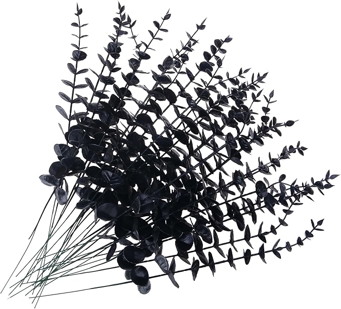 summer flower 26Pcs Black Artificial Eucalyptus Stems Faux Halloween Flowers Eucalyptuses Home Decor (26, Black)